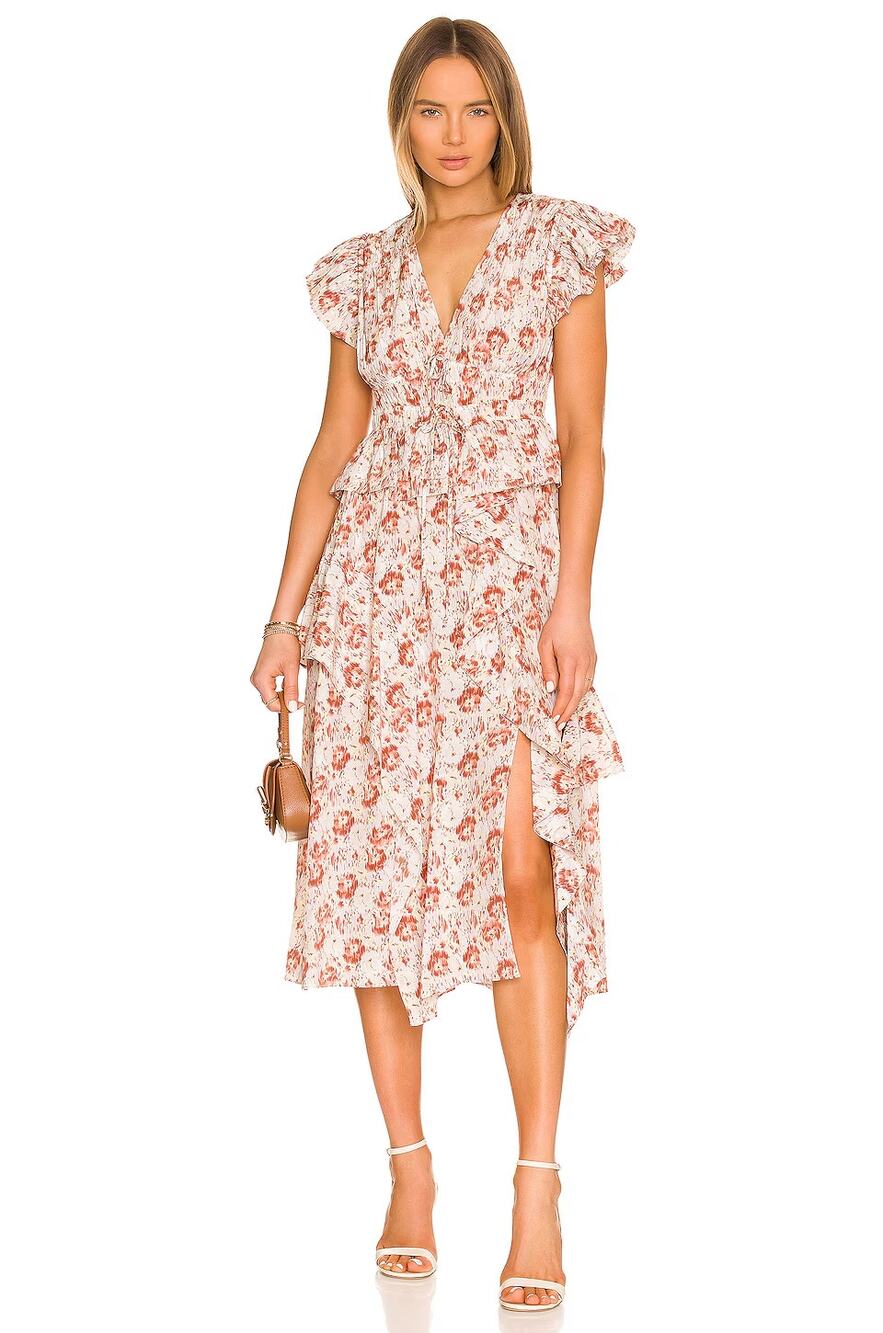 Ulla Johnson Avia Silk Midi Dress Wisteria Size 8 Flowy Ruffles Floral Chic Boho